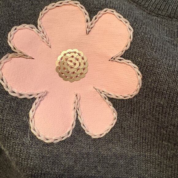 Kate Spade Girls Sz 14y sweater Cotton embroidered flowers sequins pink grey NWT - Picture 10 of 11